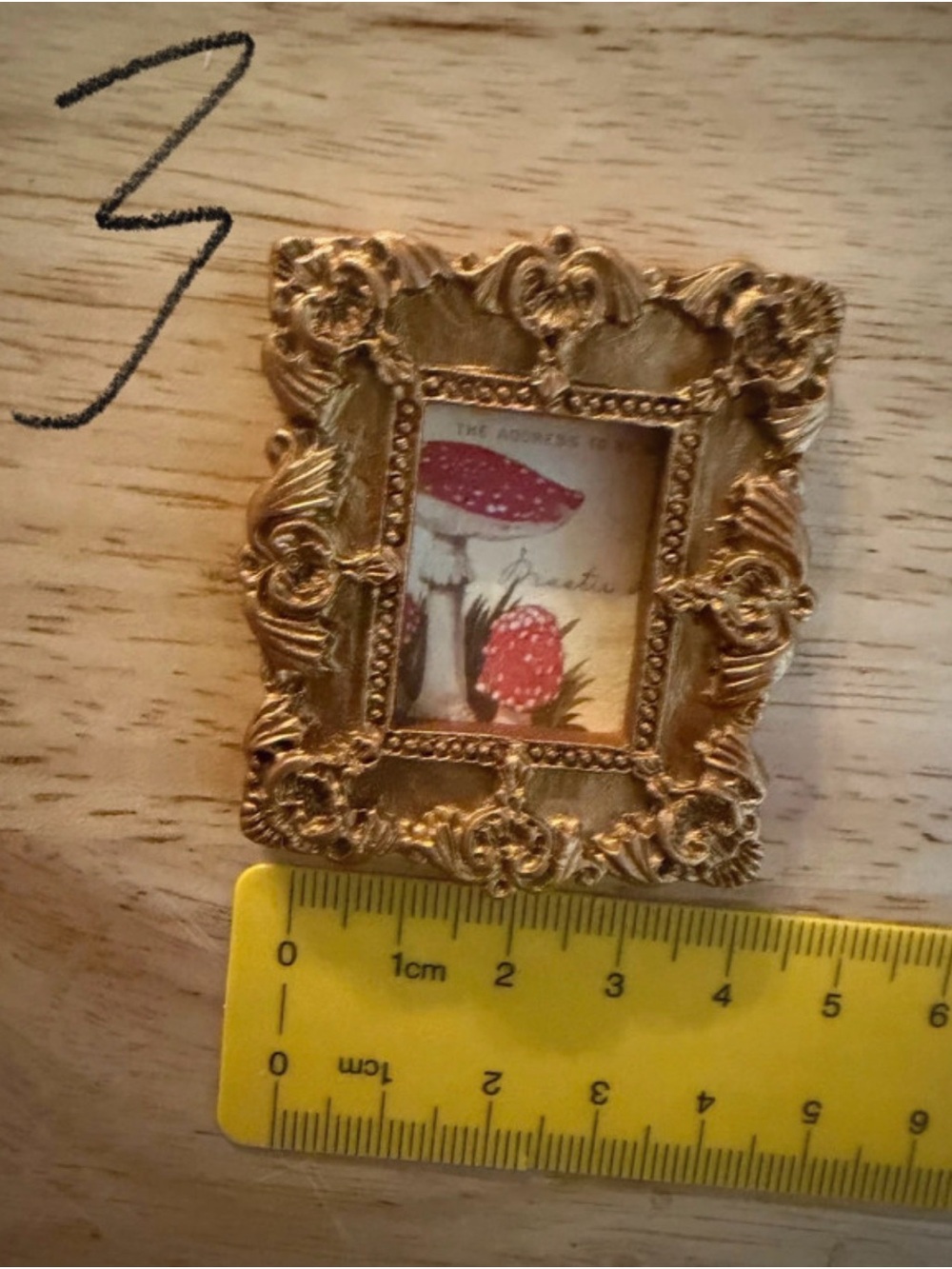 Ornate Gold Miniature Picture Frame with Mushroom Art
